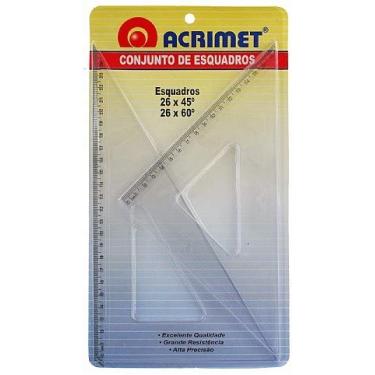 Imagem de Esquadro Acrimet 568.0 escolar de 45 e 60 graus com 26 cm de comprimento