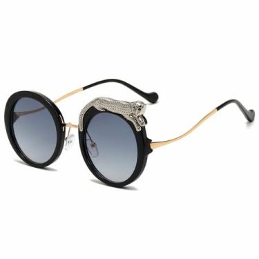 Imagem de Óculos de sol redondos de cristal para mulheres, óculos de diamante, tons de lunettes de soleil UV400, cinza gradiente, tamanho único