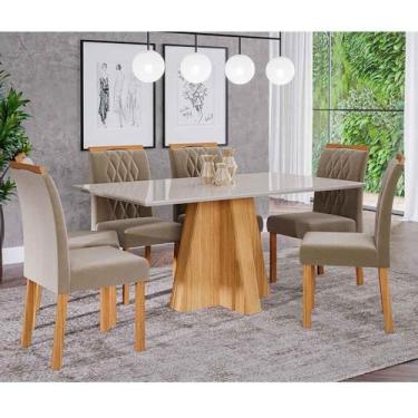 Imagem de Conjunto Sala de Jantar Mesa Patricia 160x80 e 6 Cadeiras Juliana Cimol Nature/off White/madeira/joli