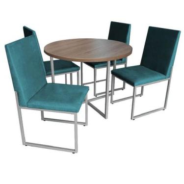 Imagem de Kit Mesa De Jantar Theo Com 4 Cadeiras Sttan Ferro Cinza Tampo Caramel