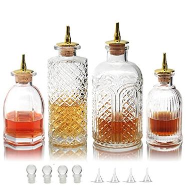 Imagem de Garrafa de Bitters – Garrafa de vidro amargo com parte superior de painel, ótima para bartender, bar doméstico – BTSET0001, 4Pcs