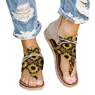 Imagem de Sandálias femininas elegantes para respirar sandálias femininas com zíper e estampa floral sandálias rasas peep toe, Amarelo, 9.5-10