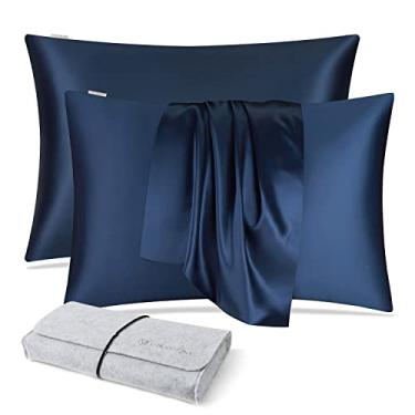 Imagem de DISANGNI 100% Natural Mulberry Silk Pillow case for Hair and Skin with Hidden Zipper 22 Momme Both Sides Real Silk Pillow Case (2pc Queen Size 20" x30", Blue)