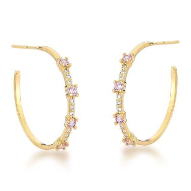 Imagem de Brinco Argola Ponto De Luz Colorida Banhada A Ouro 18k