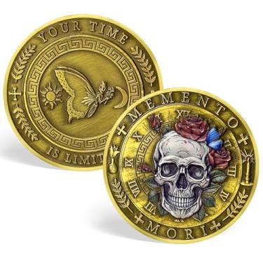Imagem de CHURYUML Memento Mori Memento Vivere Coin Stoic Lembrete Token para o Desafio de Crânio Estóico Diário 3D Moeda Presentes legais de estoicismo