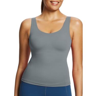Imagem de BALEAF Freeleaf Regata feminina de treino, sutiã esportivo de ioga, sem mangas, costas em U, baixo impacto, camiseta atlética, Cinza escuro, XXG