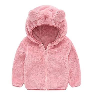 Imagem de Jaqueta de inverno tamanho 14 com capuz para bebês e crianças, casaco de lã grosso com zíper e jaqueta com óculos, Rosa, 3-4 Anos