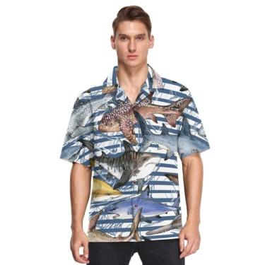 Imagem de Camisa masculina havaiana abotoada manga curta tubarão vida tropical subaquática namoro camisas de botones para Hombres, Shark Underwater Tropical Life, 3G
