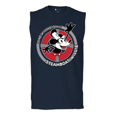 Imagem de Camiseta masculina Steamboat Willie Life Preserver Muscle Funny Classic Cartoon Beach Vibe Mouse in a Lifebuoy Silly Retro, Azul marinho, G