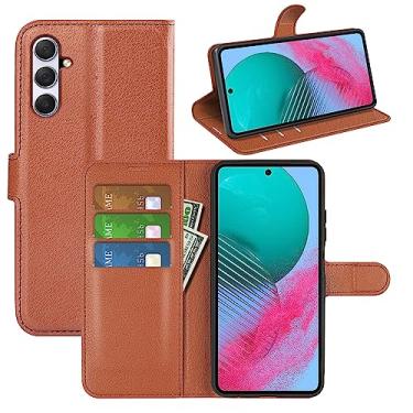 Imagem de Capa de telefone para Samsung Galaxy M54 5G, couro PU com suporte para cartão de crédito, carteira fina flip com suporte, capa protetora para Samsung M54 5G (marrom)