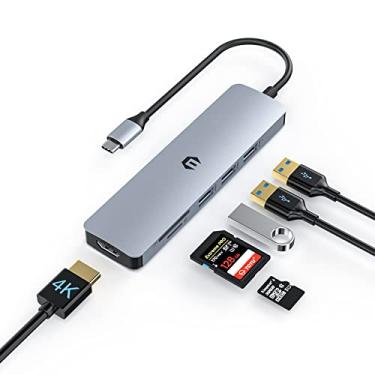 Imagem de TOTU Hub USB C 6 em 1, estação de ancoragem adaptador multiportas tipo C com 4K HDMI, portas USB 3.0/2.0, leitor de cartão SD/TF, suporte para monitor duplo para MacBook Pro Air, Surface Pro, iPad Pro