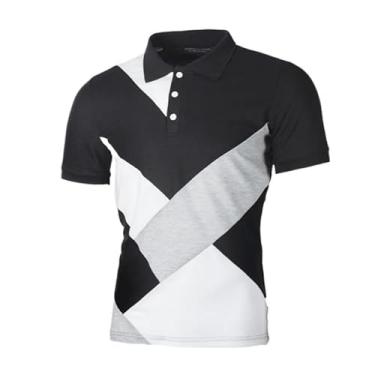 Imagem de BAFlo Nova camiseta masculina de manga curta patchwork tamanho europeu, Preto, 4G