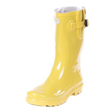 Imagem de Botas de chuva femininas de borracha – 28 cm até a panturrilha, femininas, clássicas, impermeáveis, para uso ao ar livre, galochas com desenhos coloridos, Amarelo, 10
