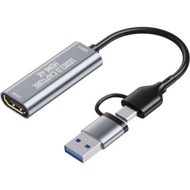 Imagem de Placa de captura de vídeo USB 3.0, placa de captura HDMI 4K para USB/USB-C, dispositivo de captura de vídeo HDMI para transmissão e gravação, funciona com Windows/Mac OS/OBS, para transmissão ao vivo