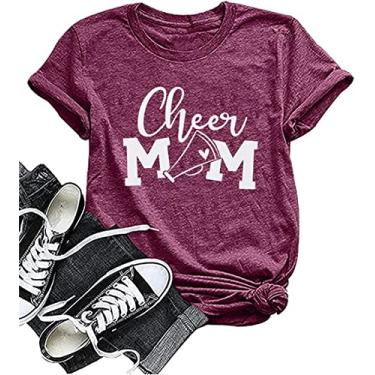 Imagem de SUPEYA Camiseta feminina Cheer Mom com estampa de letras, casual, manga curta, Roxo, uva, GG