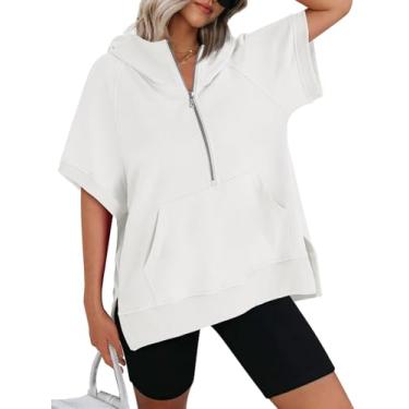 Imagem de AUTOMET Camisetas femininas de manga curta grandes com caimento solto de algodão meio zíper 2024 tops de verão com bolsos, Preto, M