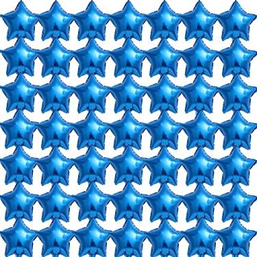 Imagem de Finypa 50 balões de estrela azul de 25,4 cm, balões Mylar de estrela de cinco pontas para chá de bebê, revelação de gênero, casamento, aniversário ou decoração de festa de noivado