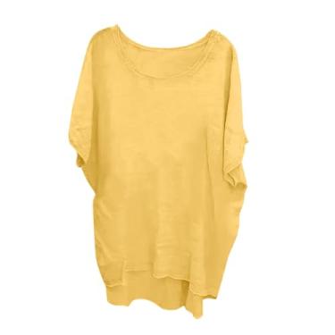 Imagem de Camisa feminina moderna confortável macia estampada solta plus size manga curta gola redonda camiseta feminina manga longa, Amarelo, XXG