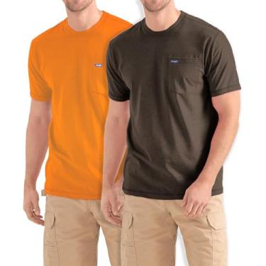 Imagem de Wrangler Camiseta grande e alta - pacote com 2 camisetas de algodão de manga curta com bolso no peito, Marrom/laranja, 3X