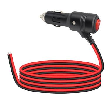 Imagem de Xilaghy Plugue macho de isqueiro fundido de 12 V com interruptor liga/desliga e cabos de 13 AWG de 1,5 m, plugue de alimentação de isqueiro de carro de substituição com fusível de 15A e indicador LED