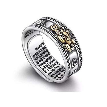 Imagem de Yocoyee KOEDLN Anel Pixiu Vintage Prata 990 Brave Troops Mantra Protect Wealth Luck Anel ajustável para mulheres e homens, Metal, Sem pedra preciosa