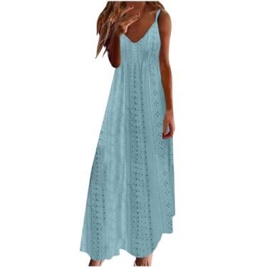 Imagem de Vestido feminino plus size longo casual verão manga babados gola V vestidos de praia rodados para mulheres 2024 férias 2024, #C01 Azul, P