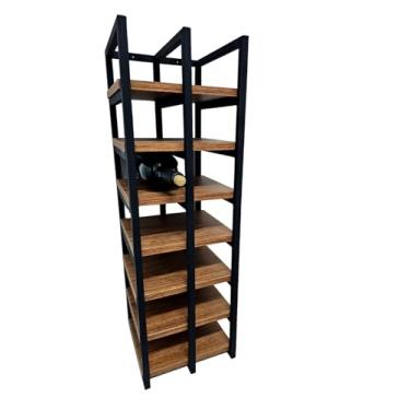 Imagem de Genérico Adega Estilo Industrial Ferro Madeira MDF Vinho Espumante (MDF Preto) - 1 Prateleira Industrial - 78cm x 25cm x 20cm - Industrial - Para Sala de Jantar