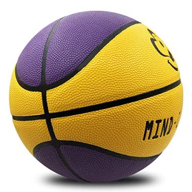 Imagem de MINDCOLLISION Bola de basquete Smiley, couro PU macio absorvente de umidade e resistente ao desgaste, boa aderência, adequado para treinamento interno e externo e competição, roxo amarelo, nº 7