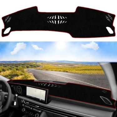 Imagem de XYHGM Capa de painel personalizada adequada para Hyundai Sonata 2024 2025 antiderrapante decoração interior para-sol brilho raios UV protetor painel tapete acessórios - borda vermelha sem HUD