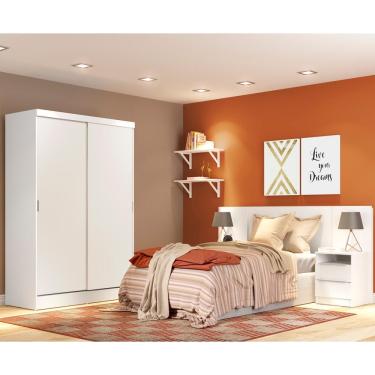 Imagem de Quarto Guarda-Roupa Luke Cabeceira 2 Criados Branco Madesa
