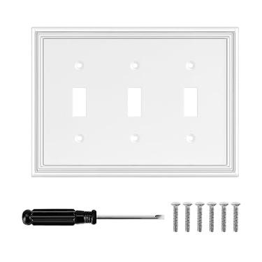 Imagem de Placa de parede decorativa para interruptor de luz, capas de tomada decorativas, placas de interruptor basculante, material de fibra de bambu, placas de parede para cozinha, banheiro (3 interruptores