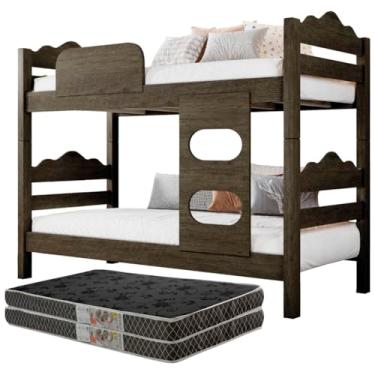 Imagem de Beliche Solteiro Reforçada 100% MDF Vira Duas Camas Com Colchão (Mocaccino)