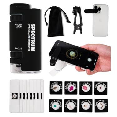 Imagem de Microscópio de bolso para crianças, microscópio portátil 60X - 120X para crianças, microscópio portátil com 8 slides Spicemen, microscópio infantil para estudantes, microscópio preto