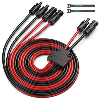 Imagem de Bateria Power Conectores solares para 2 painéis solares, divisor de conectores de painel solar à prova d'água IP68, adaptador paralelo de 4 a 2 ramos Y para extensão de cabo solar de 6 m
