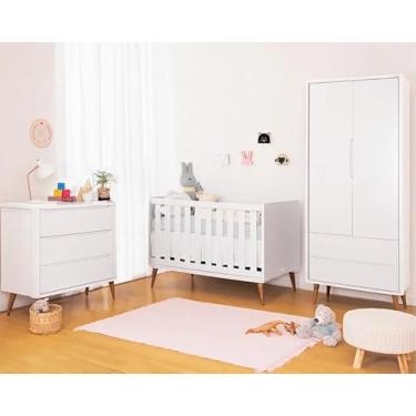 Imagem de Kit Quarto Infantil Theo Branco Fosco - Berço + Cômoda + Guarda-Roupa 2 Portas