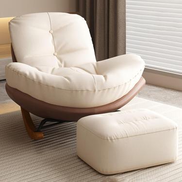 Imagem de Cadeira de balanço moderna com pernas de madeira maciça, cadeira de balanço sem braços Cadeira de balanço com destaque Assento acolchoado com encosto alto Poltrona Cadeira lateral confortáve