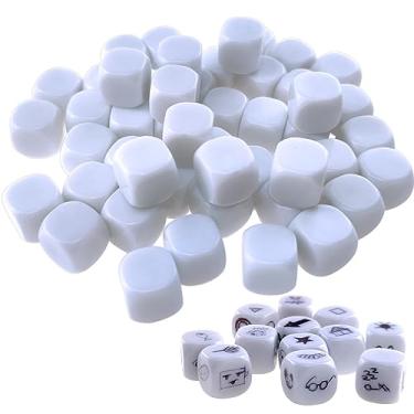 Imagem de Conjunto de dados branco branco branco 16 mm acrílico arredondado D6 dados cubos para jogo, festa, diversão, adesivo DIY e ensino de matemática, pacote com 50