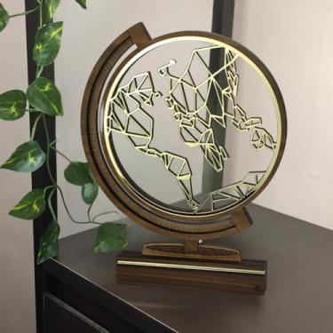 Imagem de Decoração Trofeu Globo Mapa Geografia Em Mdf E Acrílico Espelhado Dourado