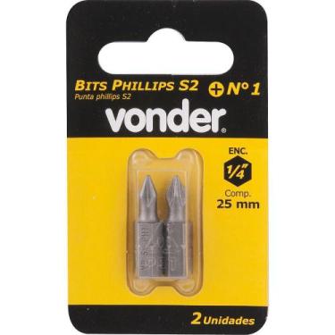 Imagem de Bits Ponteira Philips 1/4 N.1 3/16x38mm Aço S2 Com 2 Peças - Vonder