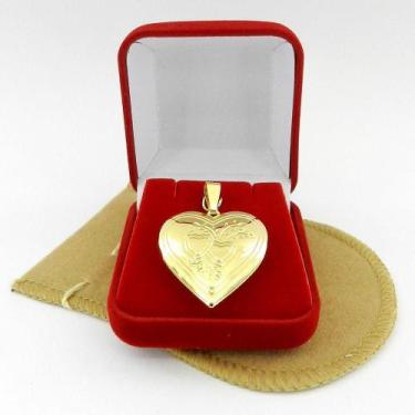 Imagem de Pingente Coração Relicário 3cm Folheado Ouro Pi144 - WNBIJOUTERIAS