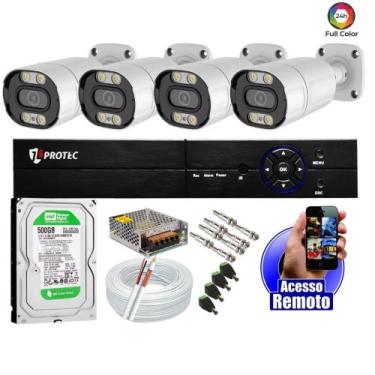 Imagem de Kit 4 Câmeras Segurança Colorida Dia Noite Full Color 2mp 1080p 20m In