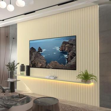 Imagem de Painel para TV Até 85 Polegadas Nobre 1 Prateleira Ripado Off White - 