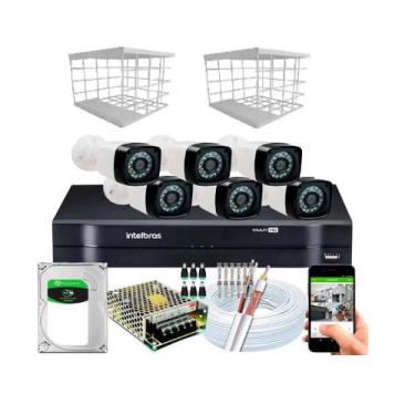 Imagem de Kit 6 Câmeras + DVR Intelbras + Câmeras HD 20m Infravermelho + Fonte, 