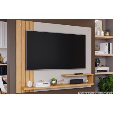 Imagem de Painel Home p/ TV até 50 Pol Dunas Ripado c/ Prateleiras 135x108cm Off White/Nature - Permóbili