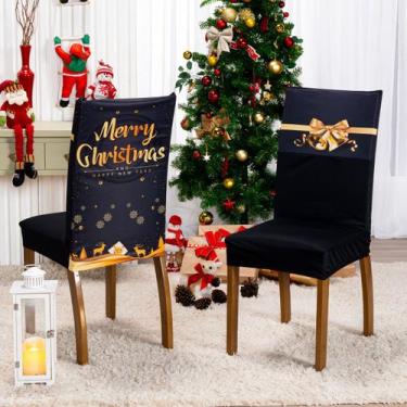 Imagem de Kit de Capas de Cadeira Jantar Estampadas Ano Novo Ajustável com Elást