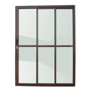 Imagem de Porta de Alumínio de Correr 210x150cm 3 Folhas 1/3 com Vidro Liso Cort