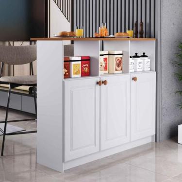 Imagem de Bancada Ilha 3 Portas 1,20 Com Nicho 6206 Branco com Freijó  - Rede Mó