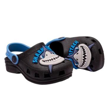 Imagem de Babuche Infantil Menina Croks infantil Shark Tubarão - RAE, Azul, 31/3