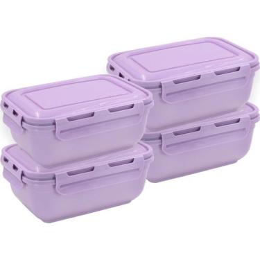 Imagem de Conjunto 4 Potes 1400ml C/ Tampa Marmita Retangular Micro-ondas Kit Co