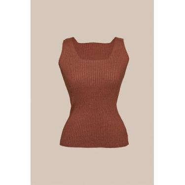 Imagem de Regata Canelada Tricot Feminina - Michele Tricot, GG, Conhaque